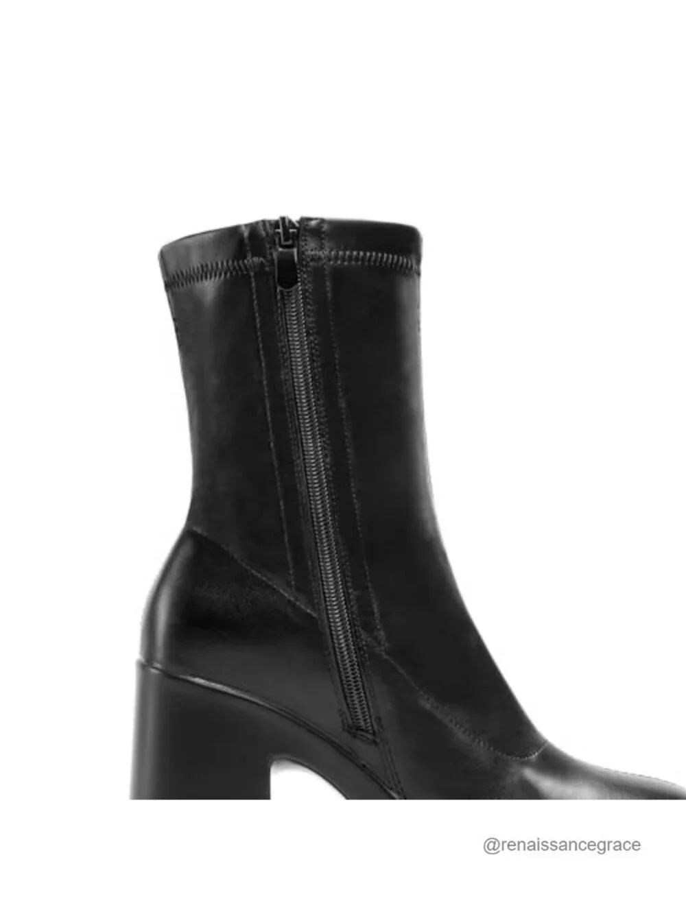 Platform Ankle Boots Chunky Square Toe Zip Booties